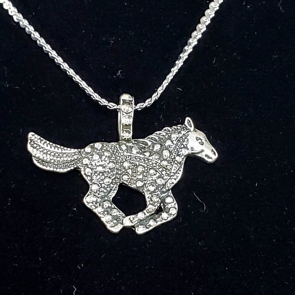 Silver-Tone Galloping Horse Pony Mustang Pendant Necklace Equestrian - Picture 6 of 11